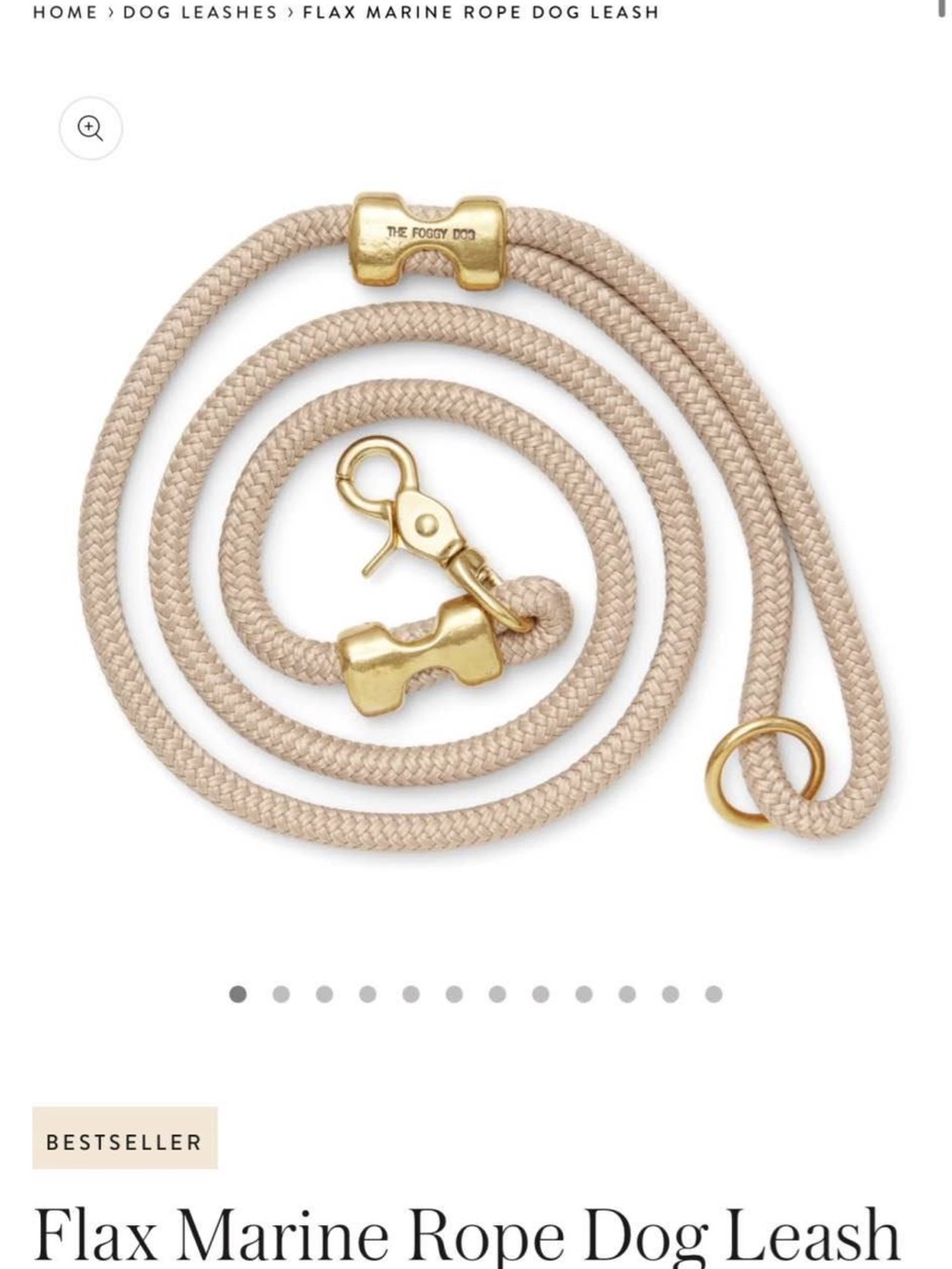 Flax Marine Rope Dog Leash - Beige with Gold Hardware